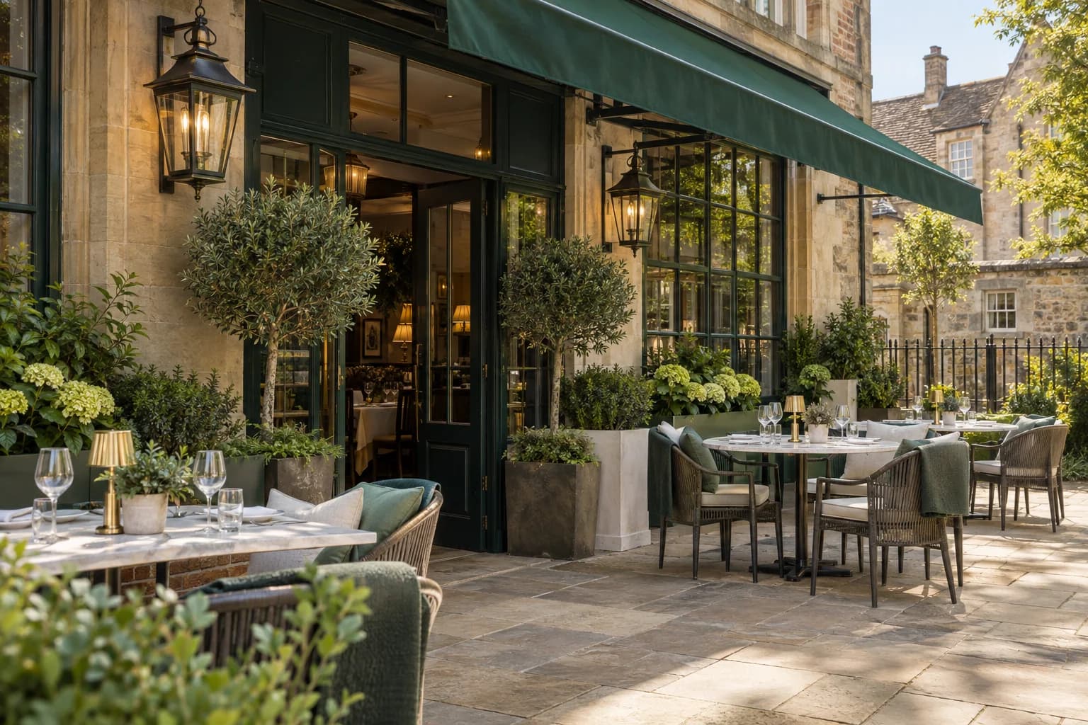 Well-kept British restaurant terrace ready for guests